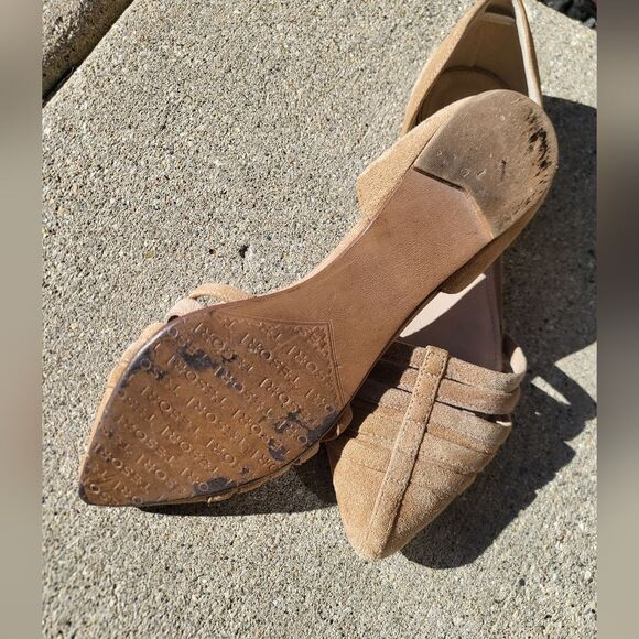 Tesori Tan Suede Leather Pointy Toe Cut Out Comfort Flats Narrow Size 6M - Picture 4 of 9